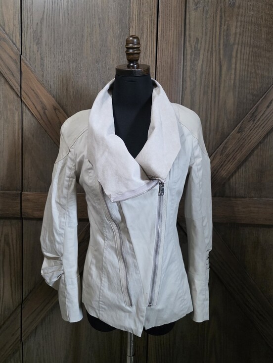 Alice + Olivia Jackets & Blazers - Alice + Olivia Cream Asymmetrical Leather Zip Jacket